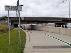 The bikeway is subject to flooding, but the footpath is slightly higher (with less hedroom)